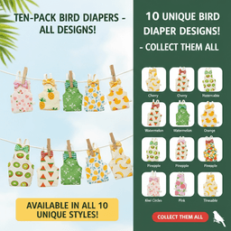 10-piece Combo Waterproof Fabric Washable Lovebird Bird Diaper