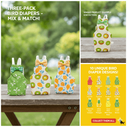 3-piece Combo Waterproof Fabric Washable Lovebird Bird Diaper